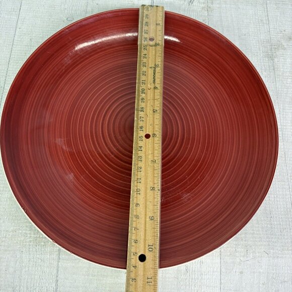 Dover & York RINGS SWIRL Circles Rust Red Stoneware Coupe Dinner Plates Set of 4 - Picture 11 of 16